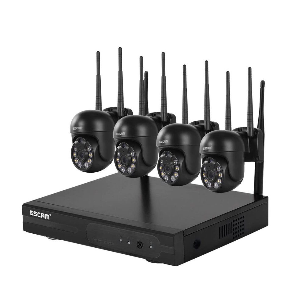 ESCAM WNK614 Wireless WiFi Security System NVR kit, 8CH NVR+4pcs Indoor wireless 3MP Camera, dual light source 2-way audio, motion detection, alarm push, Surveillance Camera system Night Vision Remote