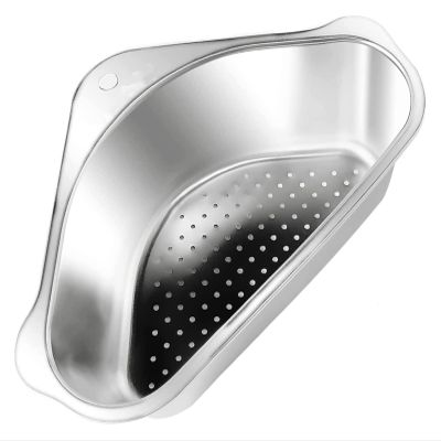 FHYTGBS Triangular Sink Strainer Basket- Stainless Steel Multi-Purpose Corner Sink Basket Basket Storage Rack Sucker Sink Sponge Holder for Kitchen Bathroom