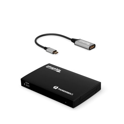 Plugable Thunderbolt 4 Hub Bundle with USB-C to 4K HDMI Adapter, 4-in-1 Hub Offers 60W Laptop Charging, Compatible with Mac, Windows Laptops, Thunderbolt 3 or 4, USB4 Device