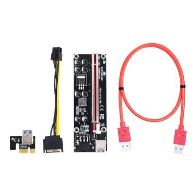 60PCS VER009S Plus PCI-E Riser Card PCIE 1X to 16X Extender 1M 0.6M 0.3M USB 3.0 Cable SATA to 6Pin to SATA Power Cord (Color : 0.6M)