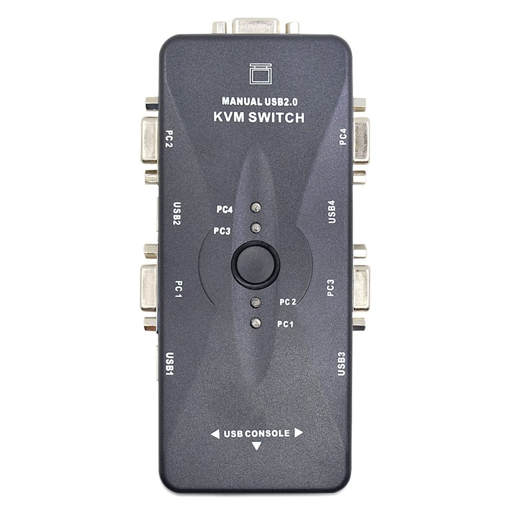 CZKE 4 Port USB 2.0 VGA KVM Switch Switcher Manually 1920 * 1440 for Keyboard Mouse Monitor Adapter 4 Computers Use 1 Monitor