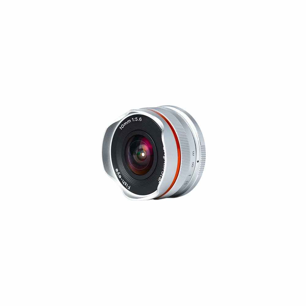 Brightin Star 10mm F5.6 Fisheye Lens for Olympus Lumix M43 Mount Mirrorless Cameras, Manual Focus Prime Ultra-Wide Angle APS-C Lens Fit for G7,GX85,GX9,G95,GH5,GH6,G100,G9(Silver)