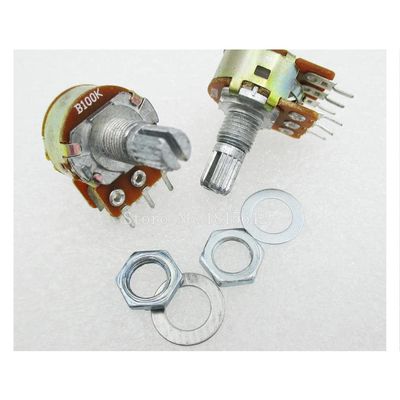 5PCS/LOT Dual Stereo Potentiometer Pot B100K 100K Linear Shaft 15mm 6Pin WH148 Ohm R Amplifier