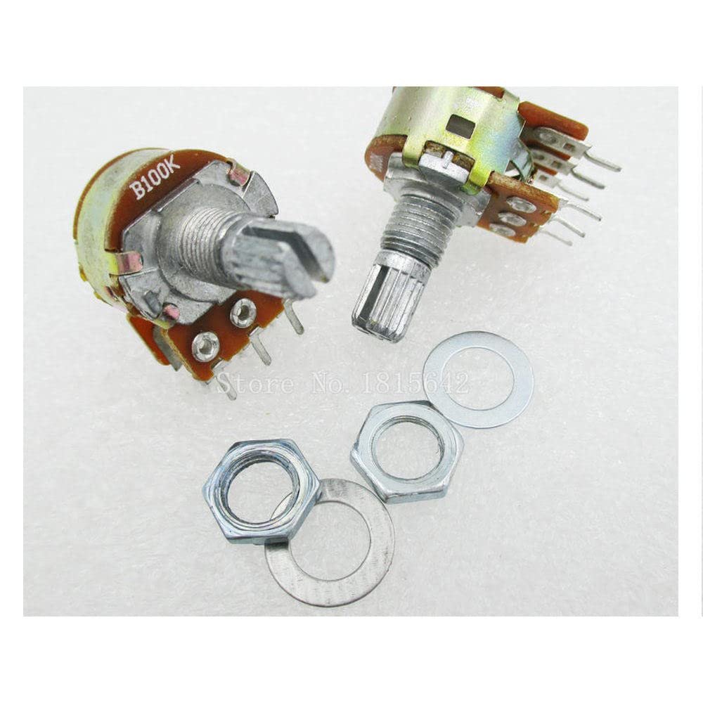 5PCS/LOT Dual Stereo Potentiometer Pot B100K 100K Linear Shaft 15mm 6Pin WH148 Ohm R Amplifier