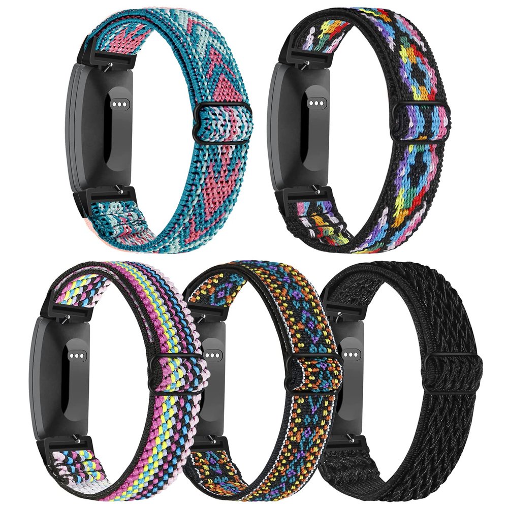 Adjustable Elastic Fitbit Inspire 2 Bands Compatible with Fitbit Inspire 2 / Inspire/Inspire HR, Stretch Soft Nylon Sport Breathable Wristband Replacement Women Men (5 Pack)