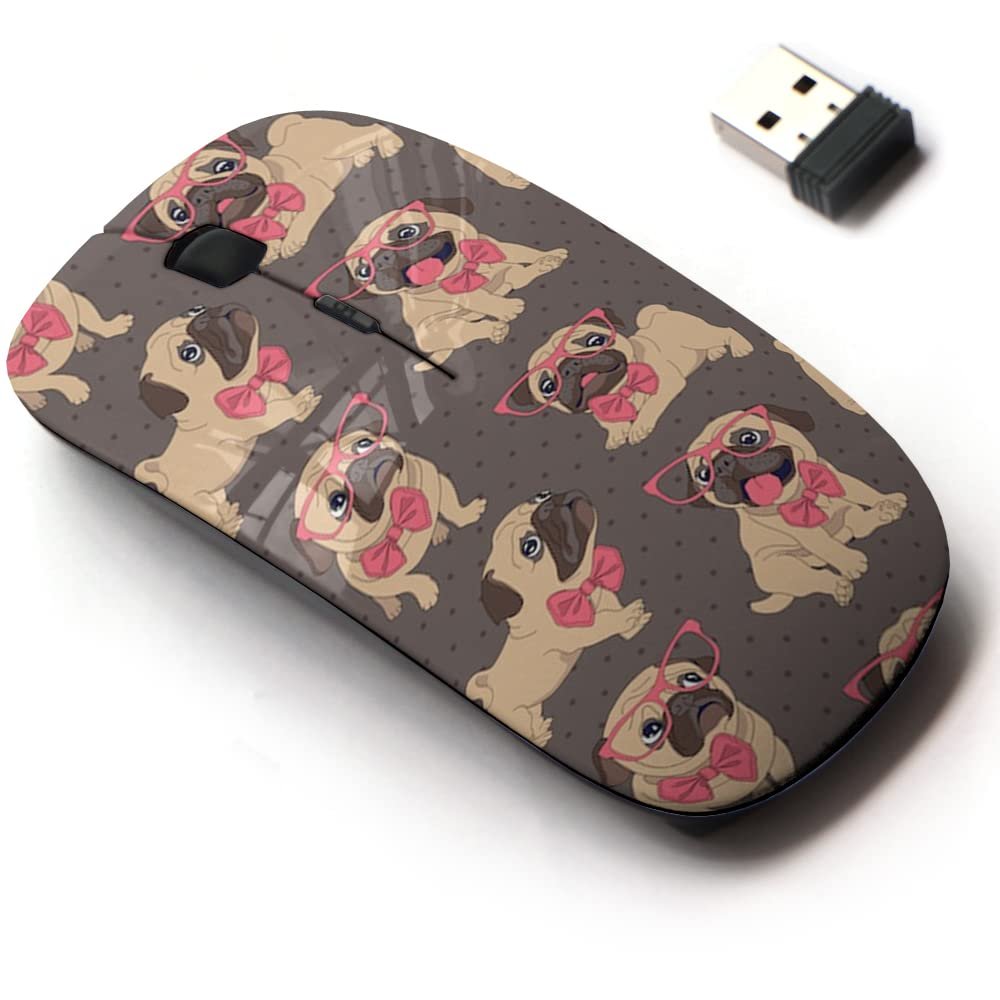 2.4G Wireless Mouse with Cute Pattern Design for All Laptops and Desktops with Nano Receiver - Cartoon Pug Puppy