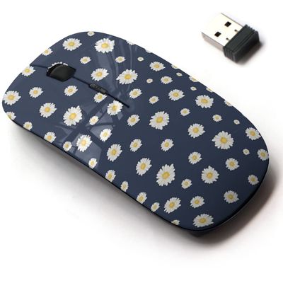 2.4G Wireless Mouse with Cute Pattern Design for All Laptops and Desktops with Nano Receiver - Daisy Chamomile Flowers Botanical