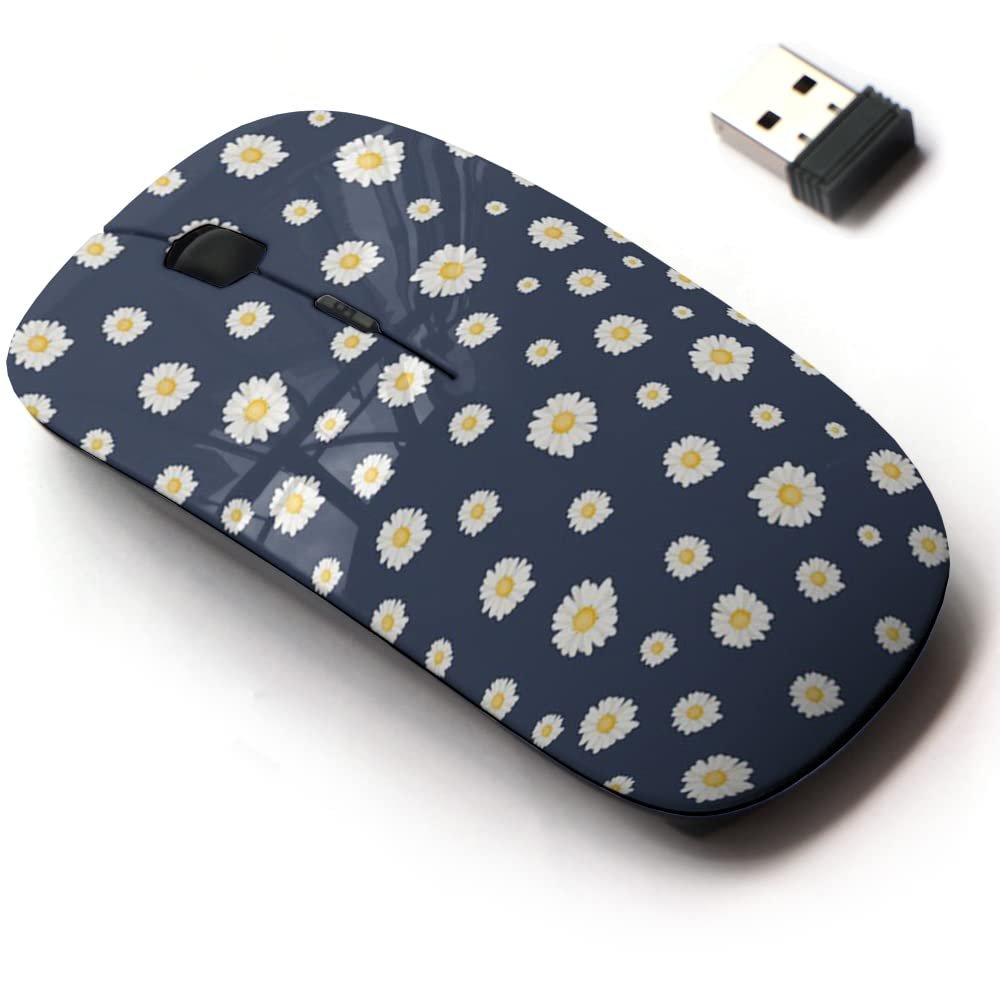 2.4G Wireless Mouse with Cute Pattern Design for All Laptops and Desktops with Nano Receiver - Daisy Chamomile Flowers Botanical