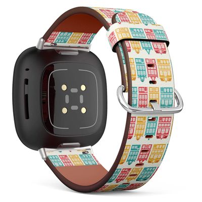 CJBROES Replacement Leather Watch Band, Compatible with Fitbit Versa 3 and Fitbit Sense of Wristband Bracelet Accessory - House Dutch Amsterdam