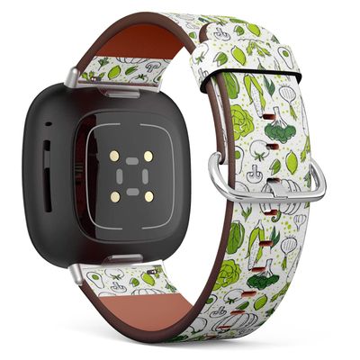 CJBROES Replacement Leather Watch Band, Compatible with Fitbit Versa 3 and Fitbit Sense of Wristband Bracelet Accessory - Farm Fresh Vegetables