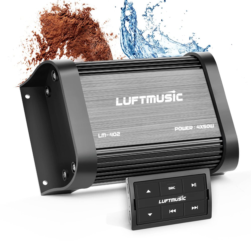 Luftmusic Bluetooth Marine Amplifier 4 Channel - Full Range Marine Amp - Waterproof Motorcycle Amplifier - Wireless Remote, Easy Installation - Compact Bluetooth Amp for Bike, Golf Cart, ATV