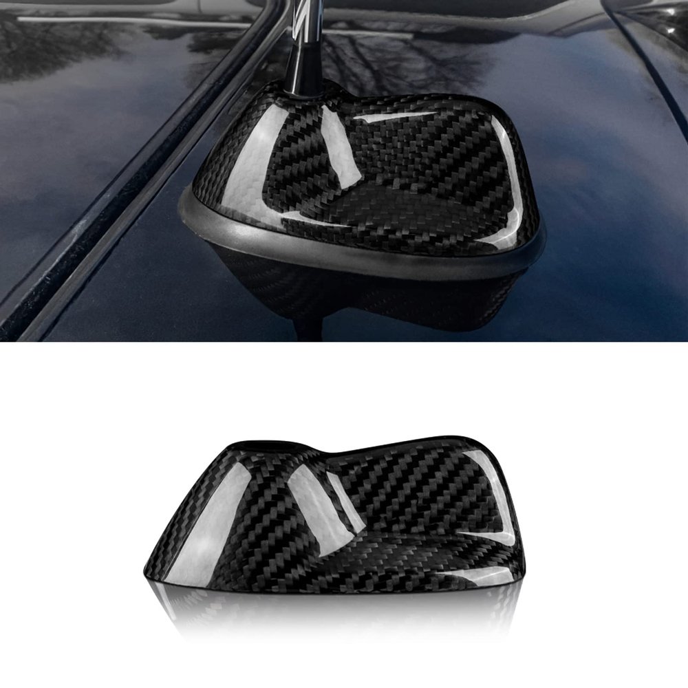 AIRSPEED Shark Fin Antenna Cover Carbon Fiber Car Radio Signal With Adhesive Base for Mini Cooper R55 2007-2014, R56 2006-2013, Style B (Black)