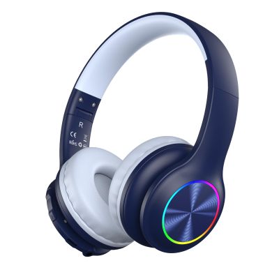 Candy Bila Kids Bluetooth 6.0 Headphones with LED Light, 85Hours Playtimes, Type-C Fast Charging, 85/94dB Volume Limited, Comfort Wireless Headphones with Built-in Mic, Wired & TF Card Mode, Navy Blue