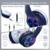Candy Bila Kids Bluetooth 6.0 Headphones with LED Light, 85Hours Playtimes, Type-C Fast Charging, 85/94dB Volume Limited, Comfort Wireless Headphones with Built-in Mic, Wired & TF Card Mode, Navy Blue view 3