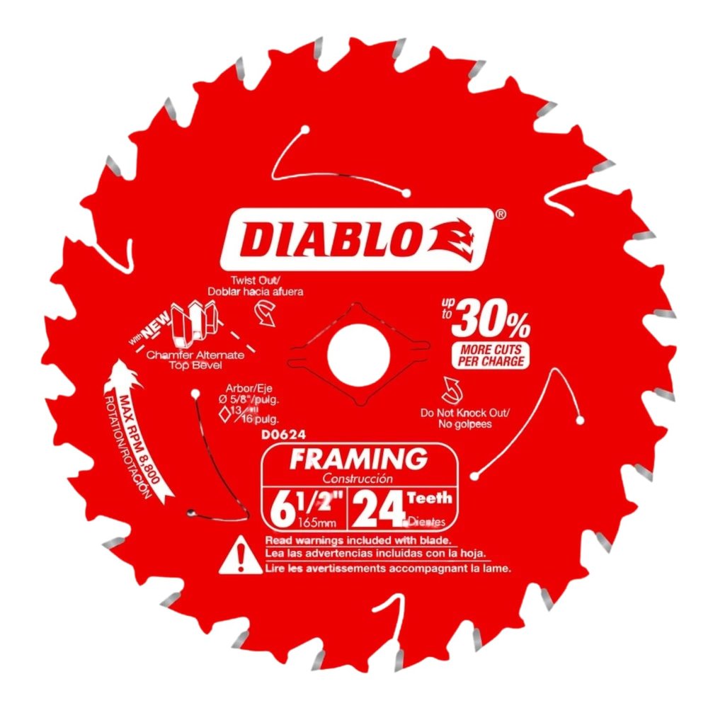 Diablo Framing Saw Blade for Wood - Tico Hi - Density Carbide, Non-Stick Perma-Shield Coating, 6-1/2" Diameter, 24 Teeth, .059" Kerf, 3-Pack - D0624X