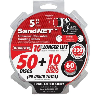 Diablo Sand Demon SandNET Reusable Sanding Discs - 5", 220 Grit, 50-Pack