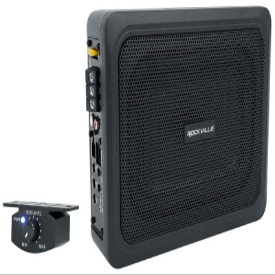 Rockville RW68CA 400W 6x8 Slim Under-Seat Active Car Subwoofer, 4 Ohm, Built-in Amplifier, Remote Bass Control, Cast Aluminum Enclosure, Adjustable Bass Boost, for Car/Truck Audio