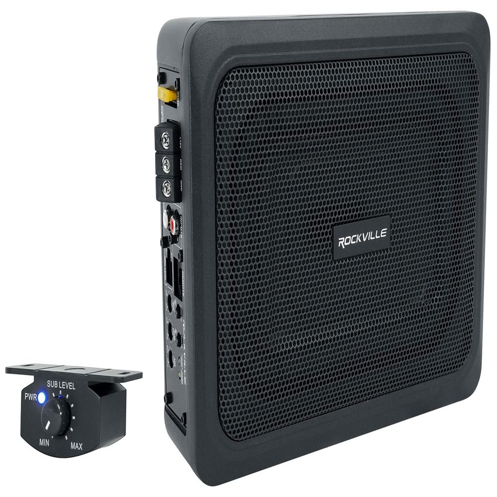 Rockville RW68CA 400W 6x8 Slim Under-Seat Active Car Subwoofer, 4 Ohm, Built-in Amplifier, Remote Bass Control, Cast Aluminum Enclosure, Adjustable Bass Boost, for Car/Truck Audio