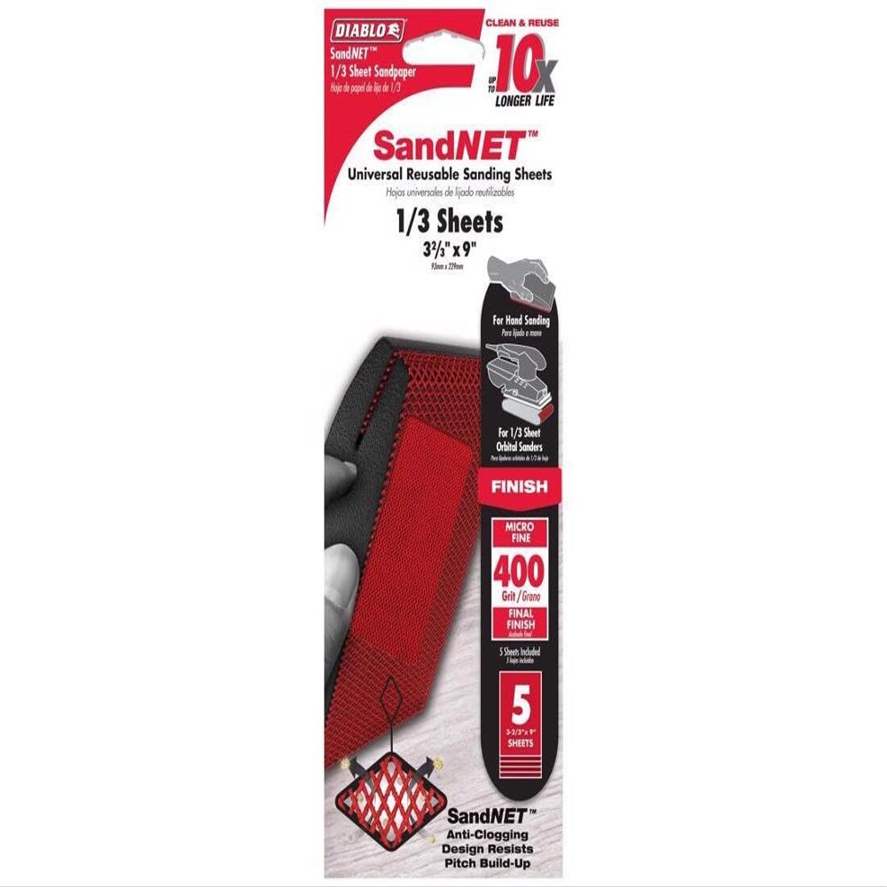 Diablo SandNET Reusable Sanding Sheets - 9" x 3-2/3", 400-Grit, 5-Pack