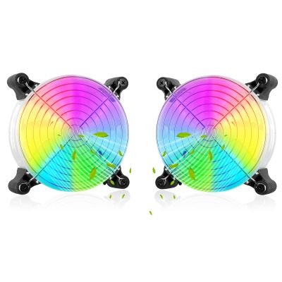 2-Pack Transparent USB RGB Desk Fan 120mm 5V CPU Cooling Fan with Colorful LED Lighting for PC Computer/Laptop/Home Office Quiet Operation