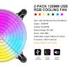 2-Pack Transparent USB RGB Desk Fan 120mm 5V CPU Cooling Fan with Colorful LED Lighting for PC Computer/Laptop/Home Office Quiet Operation view 2