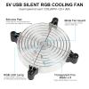 2-Pack Transparent USB RGB Desk Fan 120mm 5V CPU Cooling Fan with Colorful LED Lighting for PC Computer/Laptop/Home Office Quiet Operation view 3