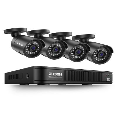 ZOSI 8CH 5MP 3K Lite Surveillance Wired Security Camera System with AI Human Vehicle Detection, 8 Channel H.265+ DVR and 4 x 1080p Bullet Camera Outdoor, 100ft Night Vision, IP66(No HDD Included)
