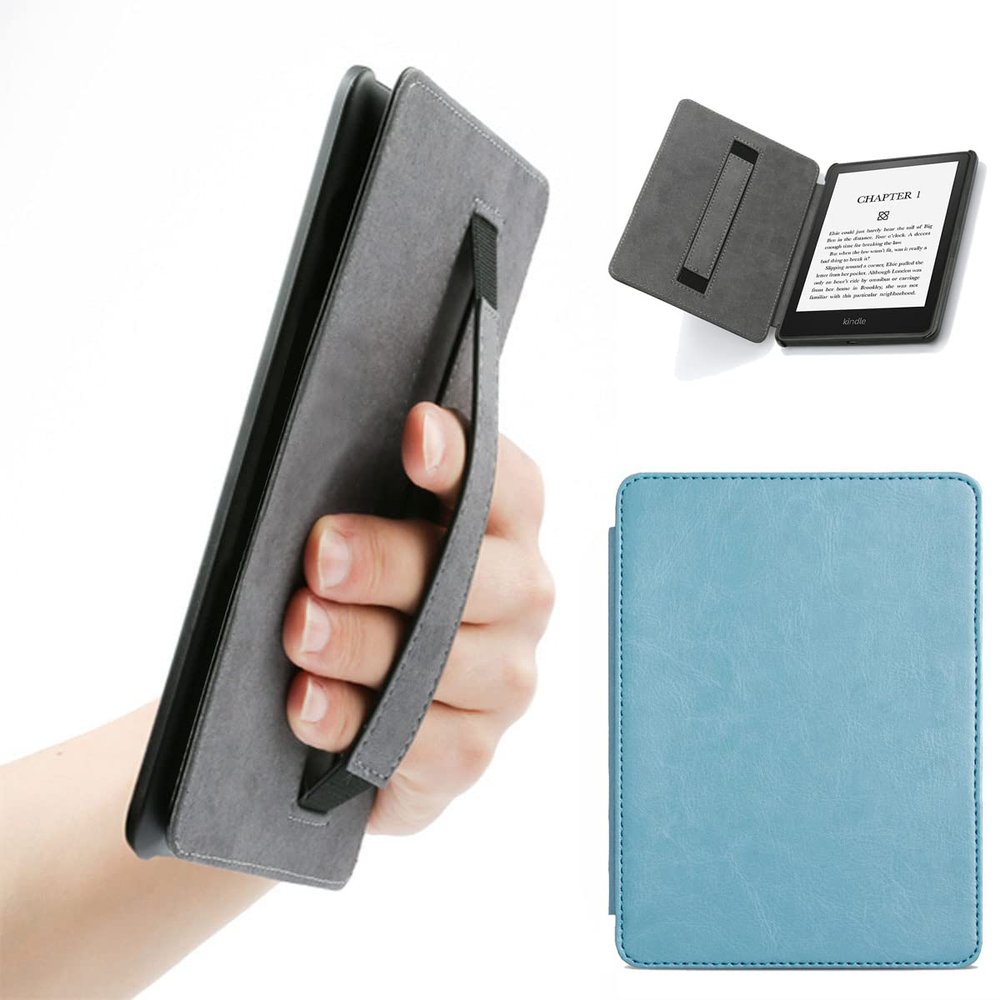 ISeeSee Case for All-New 6.8" Kindle Paperwhite with Holding Signature Edition (11th Gen, 2021 Release) PU Leather Book Cover with Auto Wake/Sleep Sky Blue