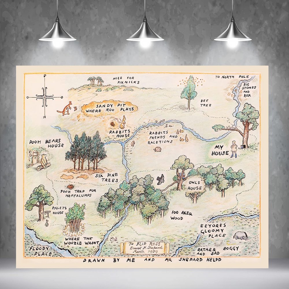 10x10ft Fabric Happy Birthday Bear Home Map Photography Backdrops for Kids 1st Birthday Background 100 Acre Woods Bear Backdrop
