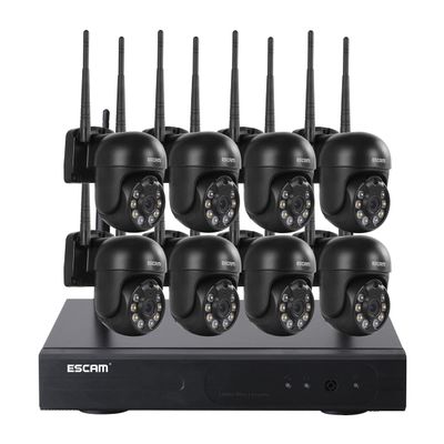 ESCAM WNK618 wireless security camera system kit,8ch NVR + 8pcs Indoor wireless 3MP Camera, dual light source 2-way audio,IR motion detection, alarm push Night Vision Remote,Surveillance Camera system