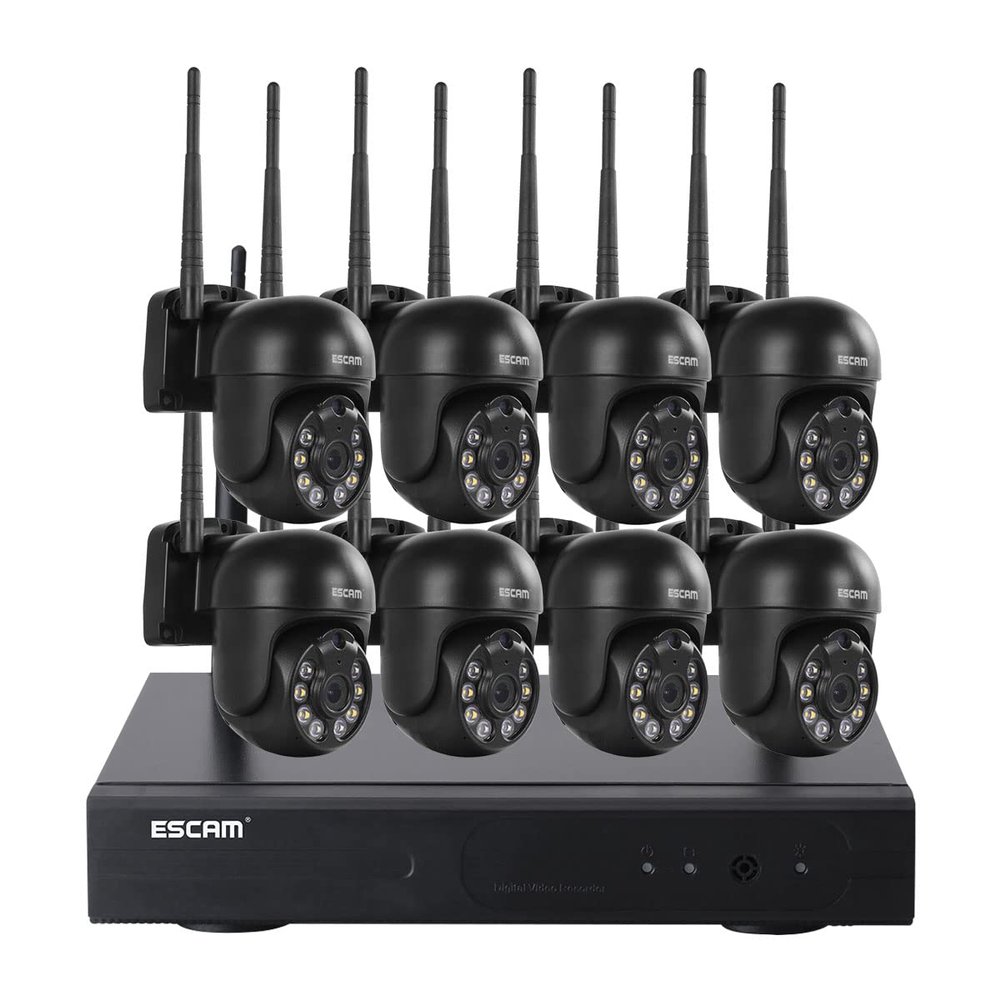ESCAM WNK618 wireless security camera system kit,8ch NVR + 8pcs Indoor wireless 3MP Camera, dual light source 2-way audio,IR motion detection, alarm push Night Vision Remote,Surveillance Camera system