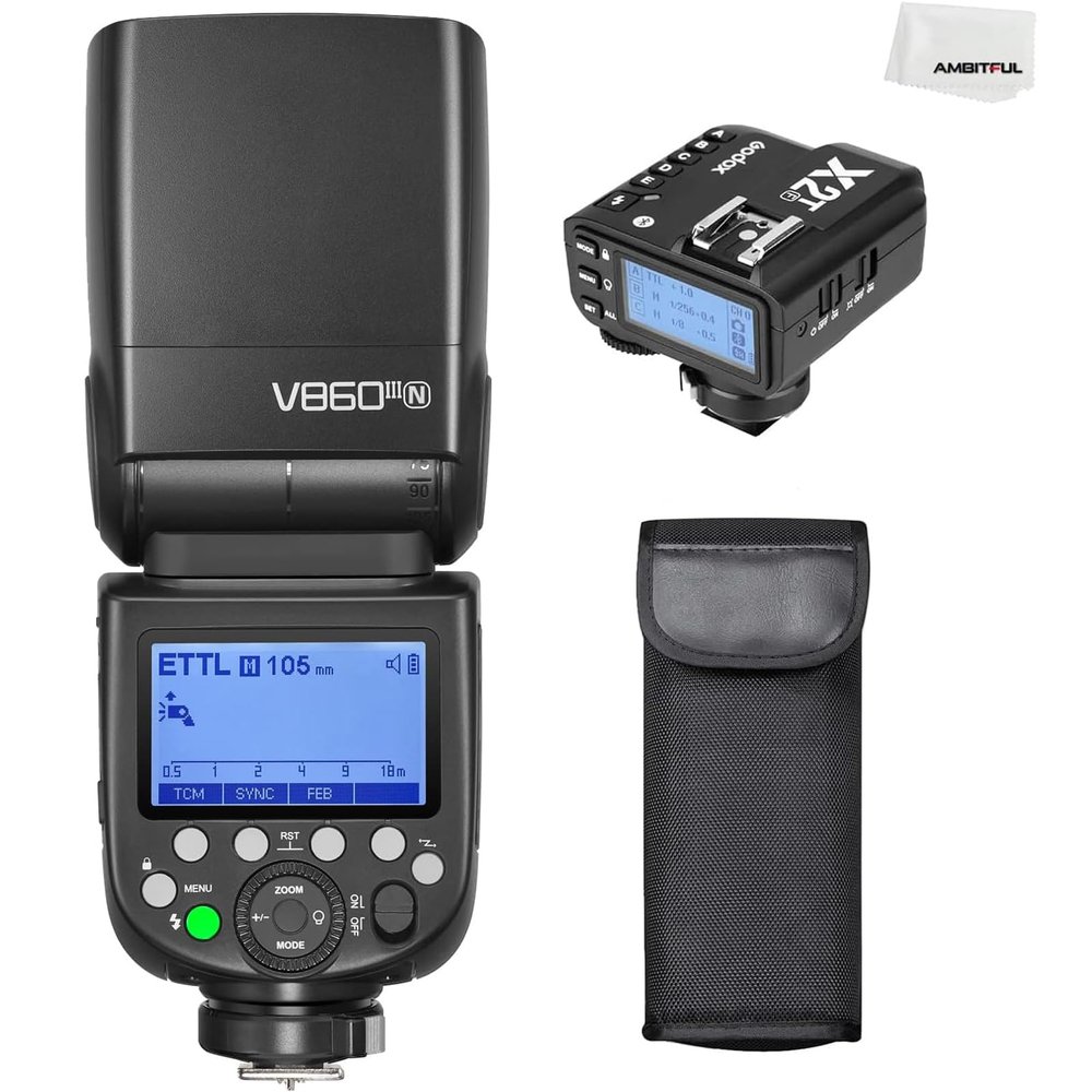 Godox V860III-N TTL 2.4G GN60 HSS Camera Flash with 10-Speed Adjustable Modeling Light, one-Key Switch TTL+ Godox X2T-N Trigger Transmitter for Nikon Camera