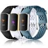 Maledan Compatible with Fitbit Charge 5/6 Bands, 3 Pack Sport Bands - Soft, Waterproof, Breathable Straps for Men & Women - Black/White/Steel Blue view 1