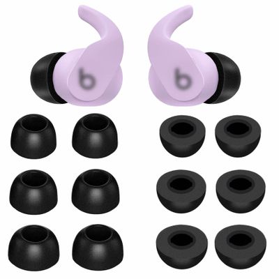 6 Pairs Memory Foam Compatible Beats Fit Pro Ear Tips Buds, S/M/L 3 Size Replacement, Cancel Noise Anti-Slip Fit in Case, Comfortable No Silicone Pain Earbuds - Black