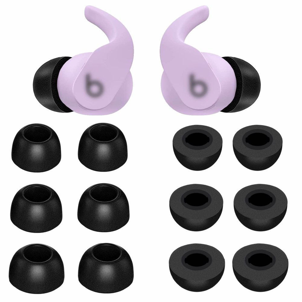 6 Pairs Memory Foam Compatible Beats Fit Pro Ear Tips Buds, S/M/L 3 Size Replacement, Cancel Noise Anti-Slip Fit in Case, Comfortable No Silicone Pain Earbuds - Black