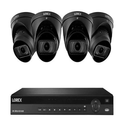 Lorex Nocturnal 3 4K (16 Camera Capable) 4TB Wired NVR System with Smart IP Dome Cameras, 30FPS Recording, Listen-in Audio and Motorized Varifocal Zoom Lenses - (4 Cam/Black)