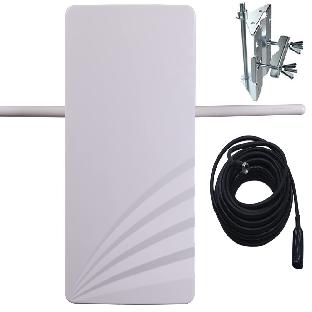 IMega HD Free TV Unlimited Antenna and RG6 Cabling,Over Air Digital HDTV Indoor Outdoor with Smart Boost System,150 Mile Range-Broadcast Smart TV in 4K High Definition,Easy to Install,white