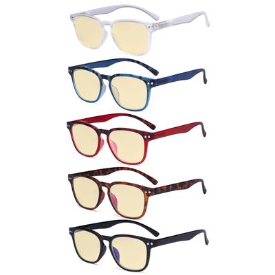 Eyekepper 5 Pack Fashion Design Blue Light Blocking Readers for Women Computer Reading Glasses Yellow Tinted +2.50