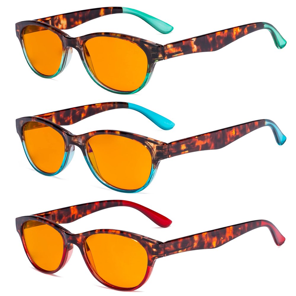 Eyekepper 3 Pack Orange Tinted Pattern Design Reading Glasses Blue Light Blocking Readers Computer Eyeglasses +1.50