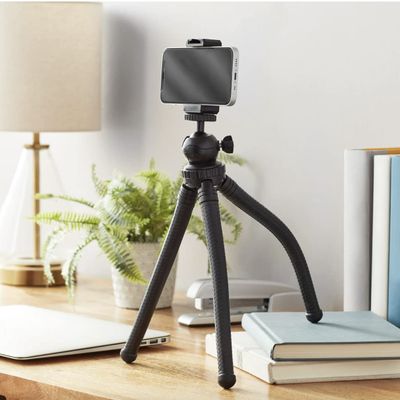 Onn. Flexible Mini-Tripod for Smartphone, Camera, GoPro: Black, Metal with Rubber Coating, 12 Inch Max Height, 2.2 Lbs Weight Capacity