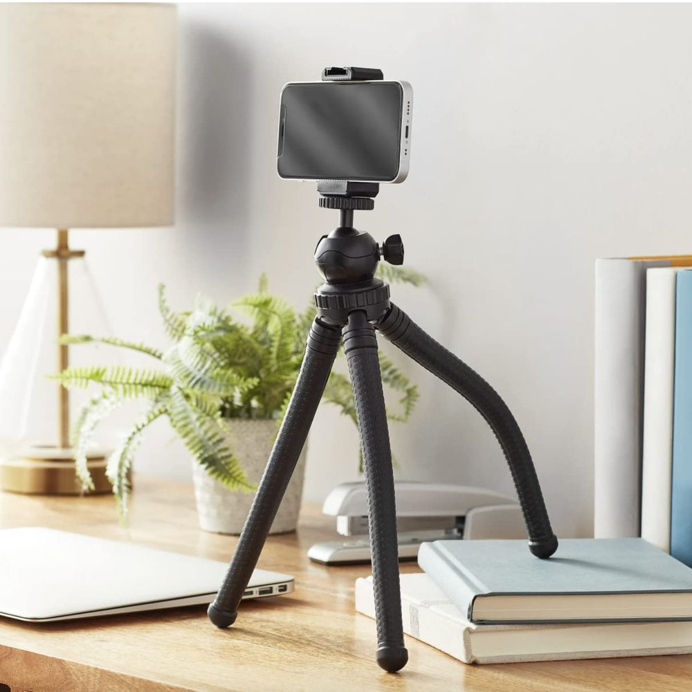 Onn. Flexible Mini-Tripod for Smartphone, Camera, GoPro: Black, Metal with Rubber Coating, 12 Inch Max Height, 2.2 Lbs Weight Capacity
