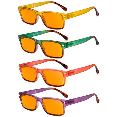 Eyekepper 4 Pack Computer Reading Glasses - Fashion Blue Light Blocking Readers for Women Men Orange Tinted +0.75