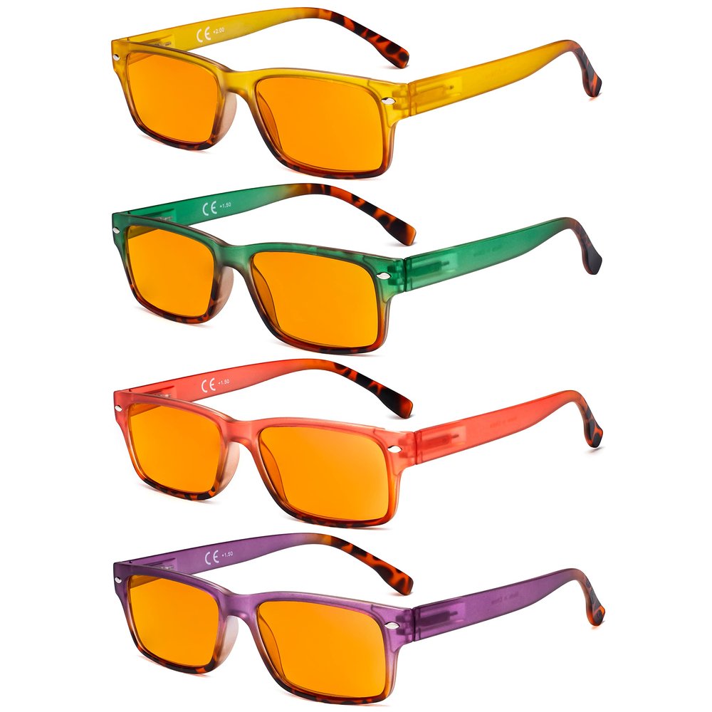 Eyekepper 4 Pack Computer Reading Glasses - Fashion Blue Light Blocking Readers for Women Men Orange Tinted +0.75