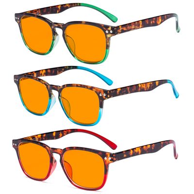 Eyekepper 3 Pack Vintage Design Blue Light Blocking Readers Blue Glare Filter Computer Reading Glasses Orange Tinted +2.00