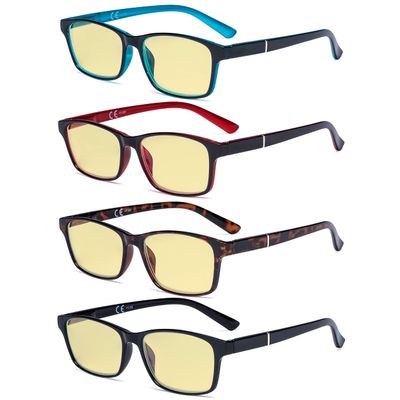 Eyekepper 4 Pack Blue Light Filter Glasses Classic Anti Screen Glare Computer Reading Glasses Yellow Tinted +1.00