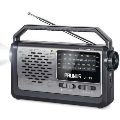 PRUNUS NOAA Weather AM FM Portable Radio,Battery Operated Radio by 3X D Cell Batteries or AC Power with Best Reception,Flashlight, Earphone Jack for Emergency Household&Outdoor,Plug in Wall by J15WB