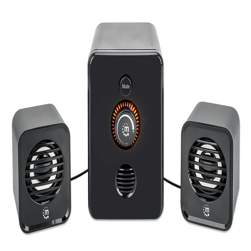 MANHATTAN Bluetooth USB Powered 2.1 Stereo Speaker System - with Subwoofer and 2 Small Satellite Speakers, 3 Audio Connection Modes - for Computer, PC, Laptop, Desktop - 3 Yr Mfg Warranty - 167345