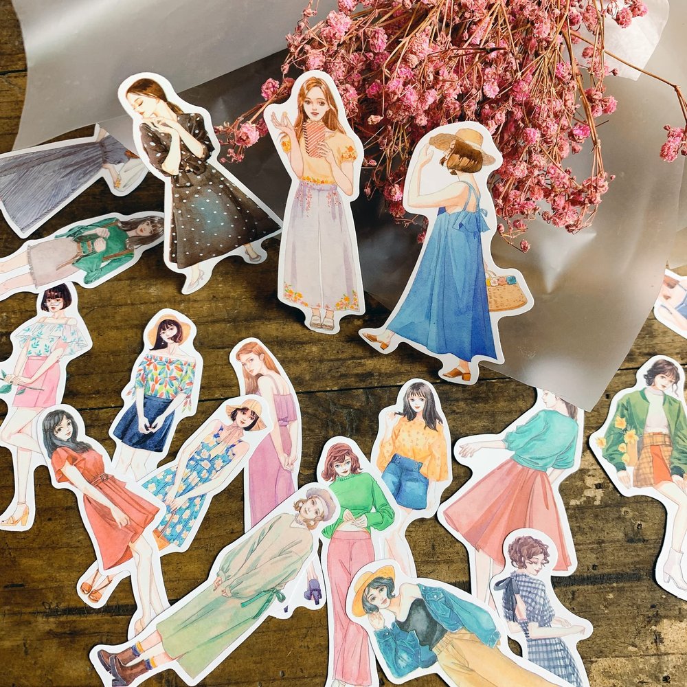 100PCS Fashion Lovely Girls Stickers Waterproof Handbook DIY Craft Photo Album Scrapbook Journal Planner Motorcycle Car Laptop Luggage Water Bottle Paper Stickers