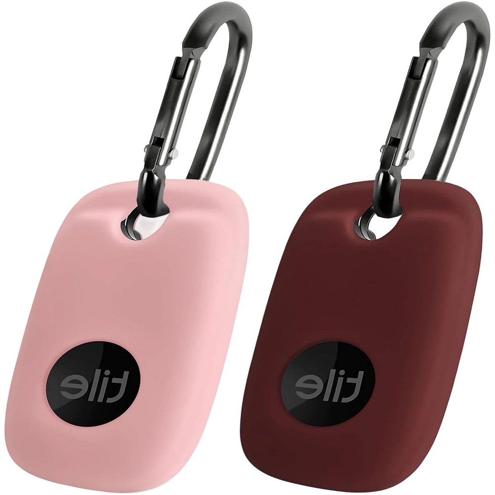 Geiomoo Silicone Case for Tile Pro 2022 Tracker, Soft Flexible Scratch Resistant Cover with Carabiner (2 Pack Pink+Wine Red)