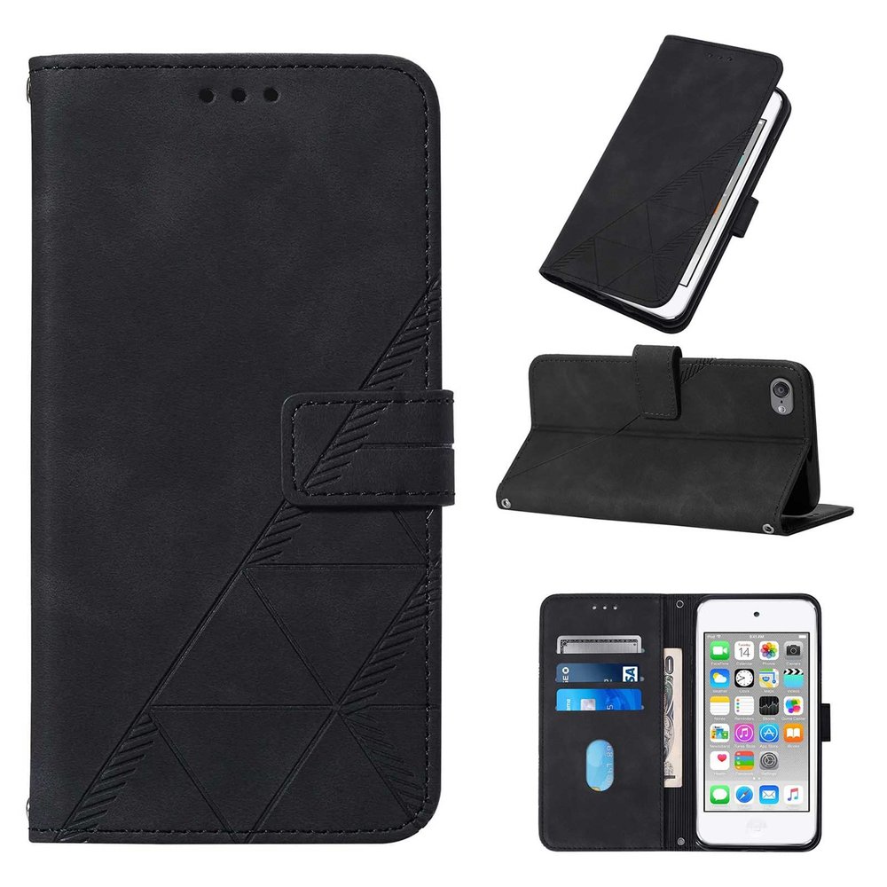 LEMAXELERS Wallet Case for iPod Touch 5, iPod Touch 7 Case with Magnetic PU Leather Flip Case with Card Holders Kickstand Case Shockproof Protection Case for iPod Touch 5 / Touch 6 Black YB2